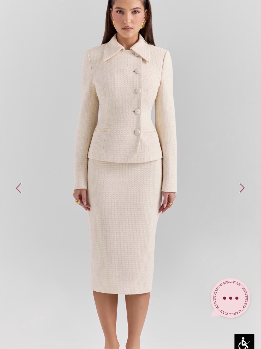House of CB Cream Textured Buttoned Skirt Suit